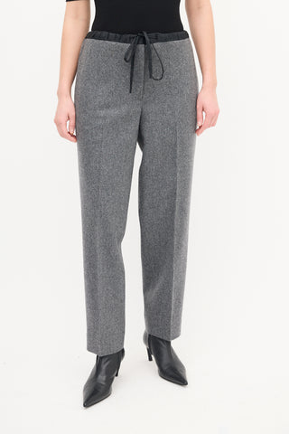 Jil Sander Grey Wool Pleated Drawstring Trouser