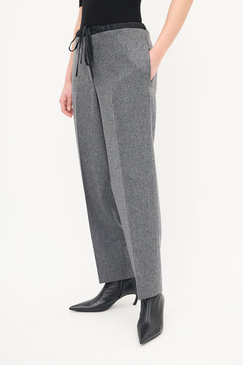 Jil Sander Grey Wool Pleated Drawstring Trouser