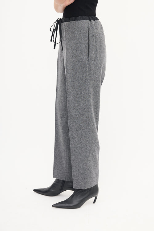 Jil Sander Grey Wool Pleated Drawstring Trouser