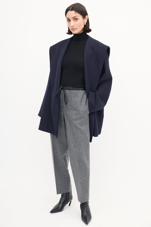 Jil Sander Grey Wool Pleated Drawstring Trouser