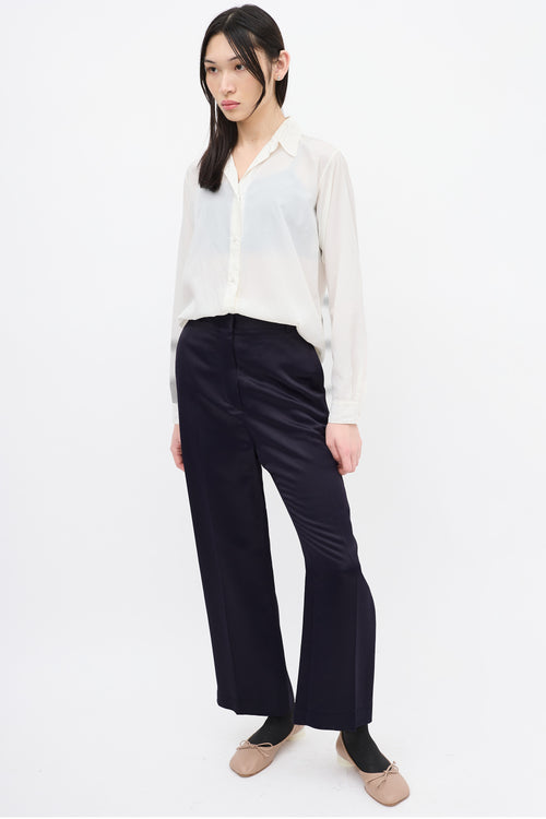 Jil Sander Navy Satin Wide Leg Trouser