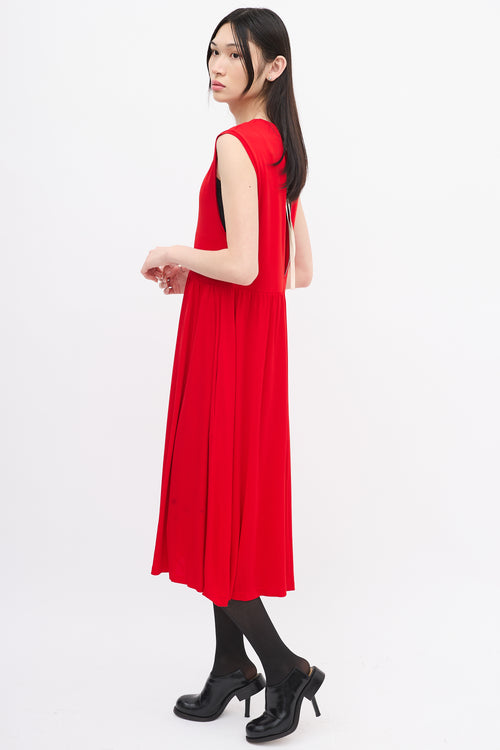 Jil Sander Red Sleeveless Back Tie Dress