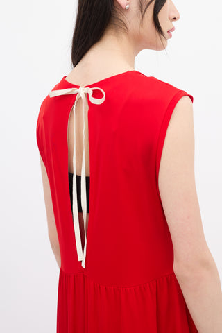 Jil Sander Red Sleeveless Back Tie Dress