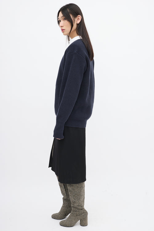 Jil Sander Navy Ribbed Knit Sweater