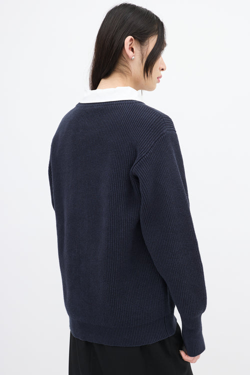 Jil Sander Navy Ribbed Knit Sweater