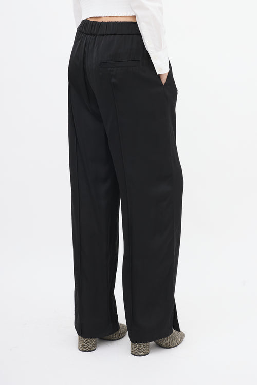 Jil Sander Black Satin Pintuck Wide Leg Pant