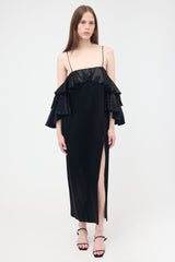 Maria Lucia Hohan Satin Ruffled Off Shoulder Dress