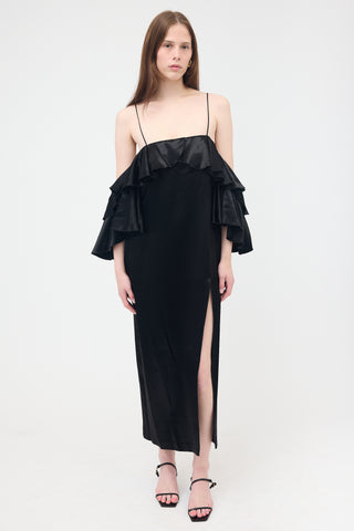 Maria Lucia Hohan Satin Ruffled Off Shoulder Dress