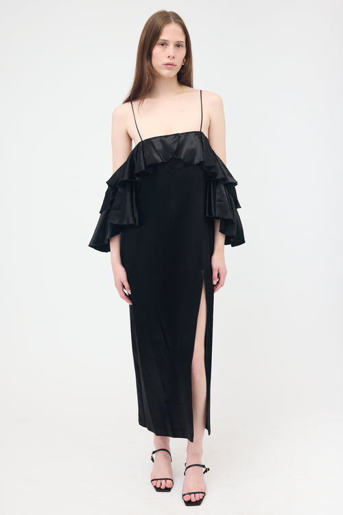 Maria Lucia Hohan Satin Ruffled Off Shoulder Dress