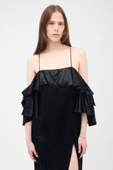 Maria Lucia Hohan Satin Ruffled Off Shoulder Dress