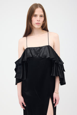 Maria Lucia Hohan Satin Ruffled Off Shoulder Dress