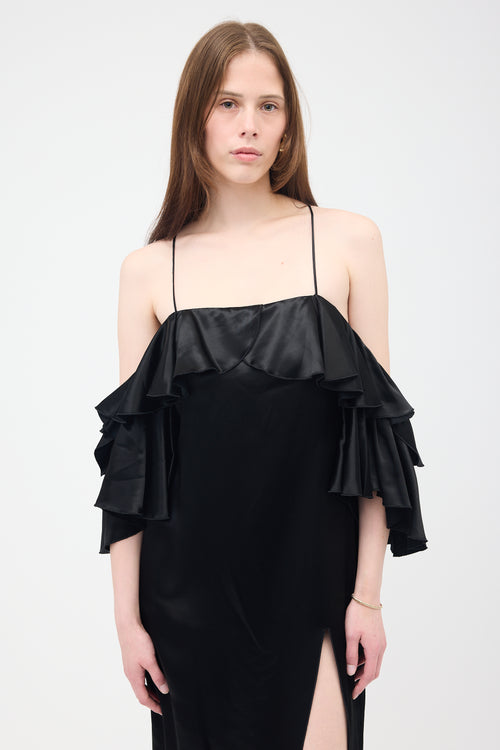 Maria Lucia Hohan Satin Ruffled Off Shoulder Dress