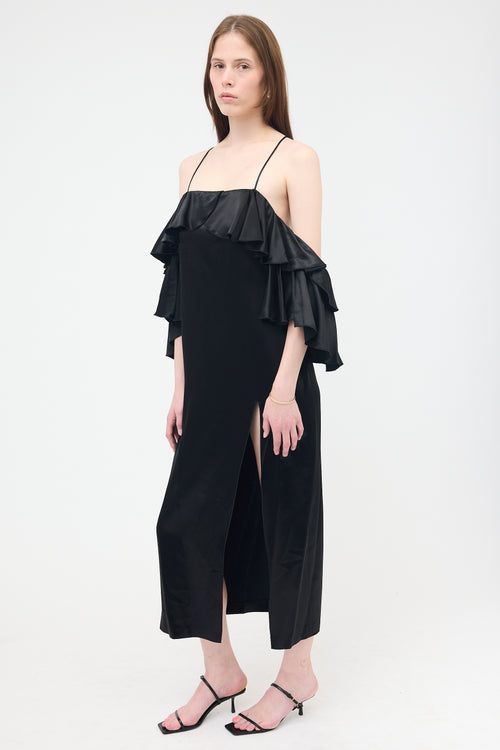 Maria Lucia Hohan Satin Ruffled Off Shoulder Dress