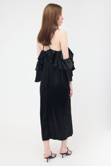 Maria Lucia Hohan Satin Ruffled Off Shoulder Dress