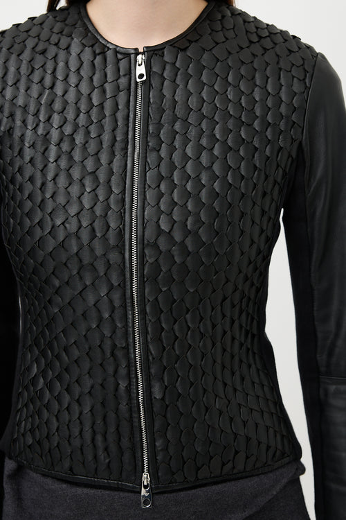 Armani Leather Woven Zip Jacket