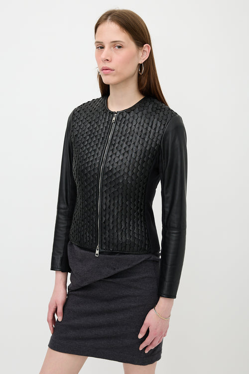Armani Leather Woven Zip Jacket