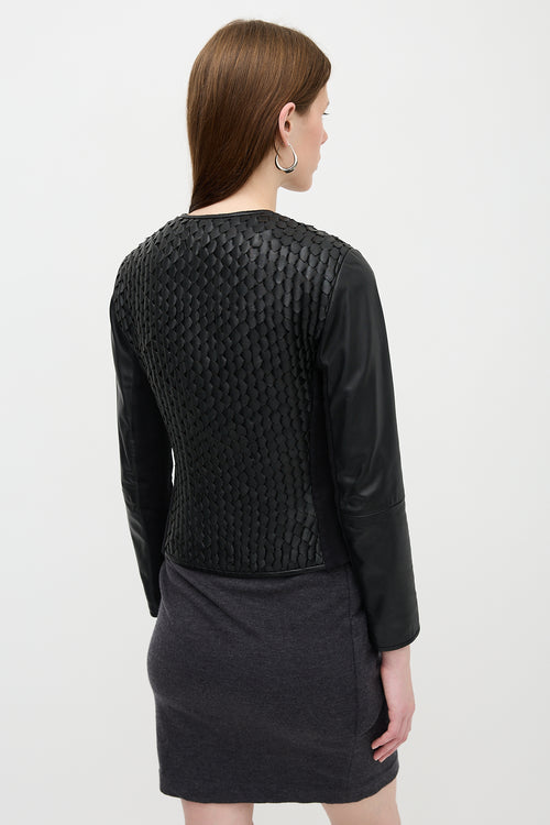 Armani Leather Woven Zip Jacket