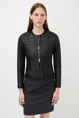 Armani Leather Woven Zip Jacket