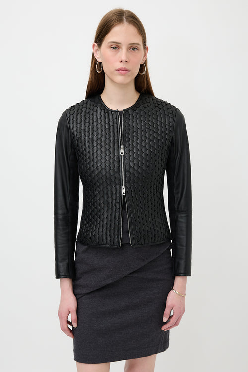 Armani Leather Woven Zip Jacket