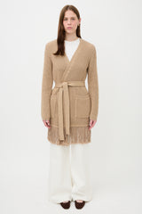 Max Mara Ribbed Knit Fringe Belted Cardigan