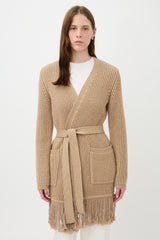 Max Mara Ribbed Knit Fringe Belted Cardigan