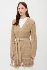 Max Mara Ribbed Knit Fringe Belted Cardigan