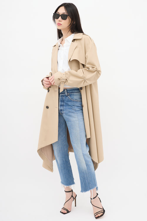 Jonathan Simkhai Beige Ruched Double Breasted Trench Coat