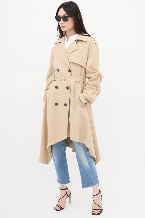 Jonathan Simkhai Beige Ruched Double Breasted Trench Coat