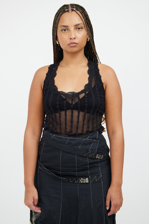 Soleil Black Stripe Tulle & Lace Top