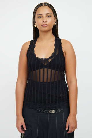 Soleil Black Stripe Tulle & Lace Top