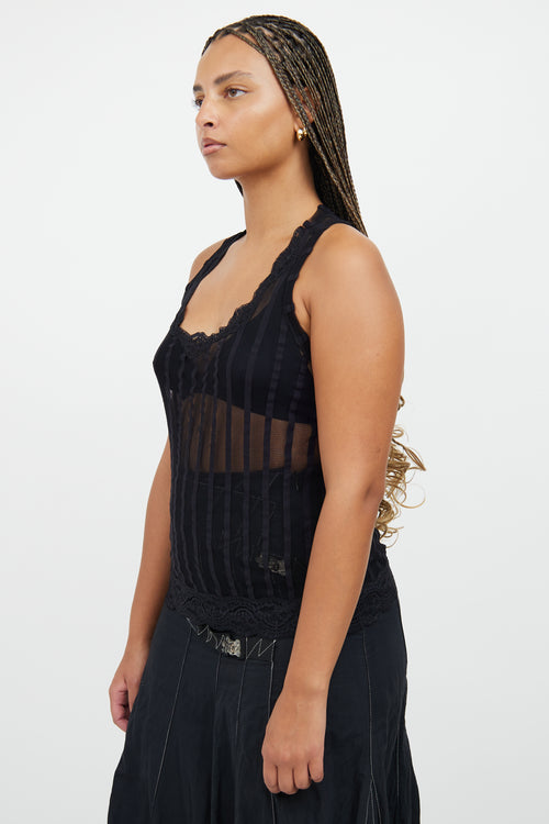 Soleil Black Stripe Tulle & Lace Top