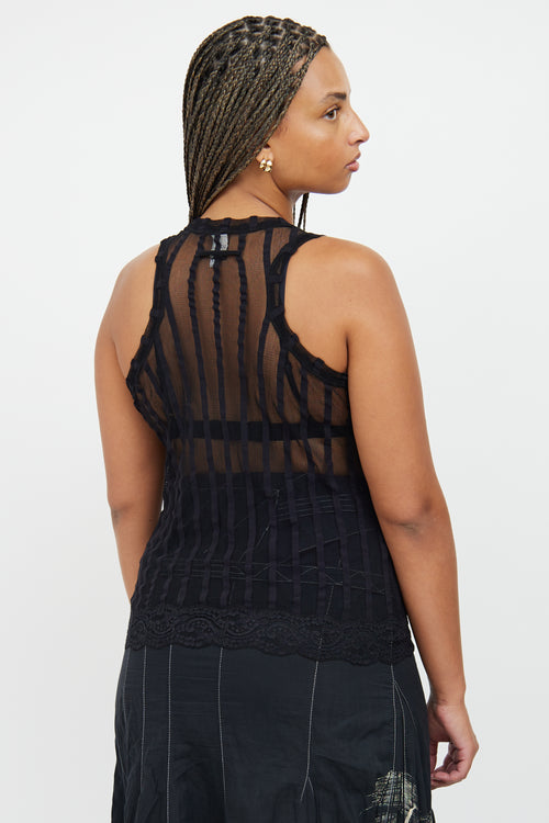 Soleil Black Stripe Tulle & Lace Top