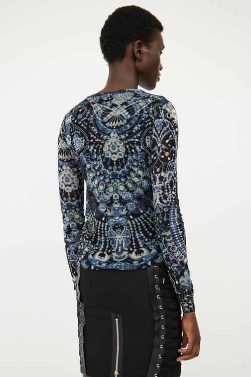 Jean Paul Gaultier Blue & Multi Patterned Sheer Top