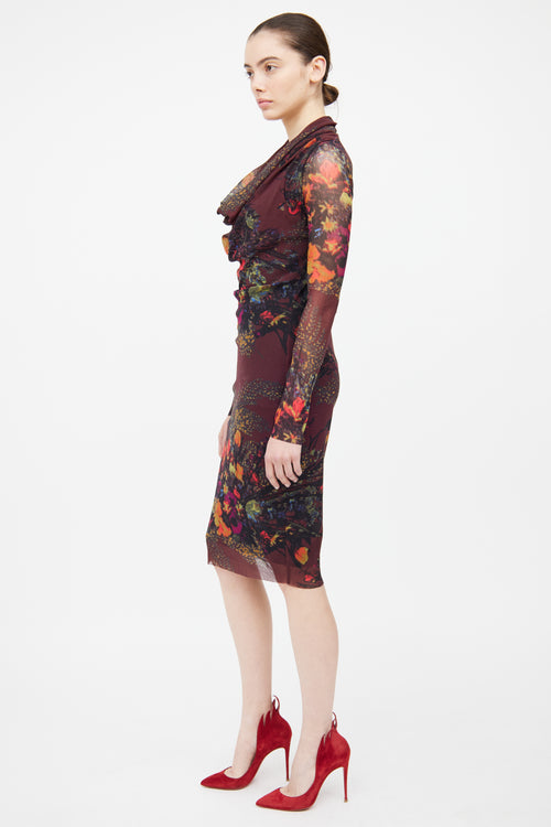 Jean Paul Gaultier Soleil Burgundy Floral Mesh Dress