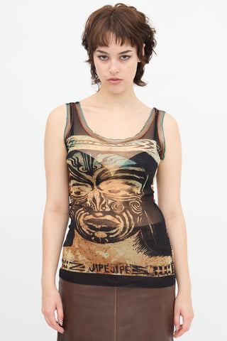 Jean Paul Gaultier Printed Mesh Tank Top