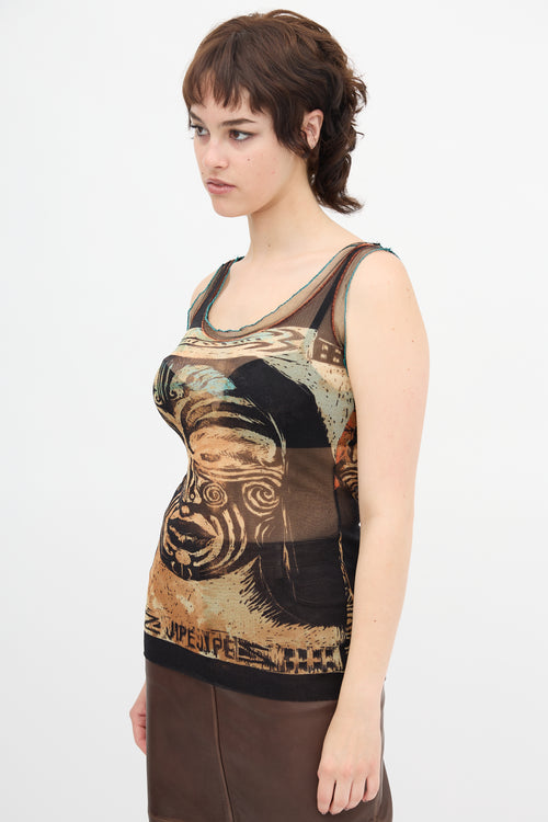 Jean Paul Gaultier Printed Mesh Tank Top