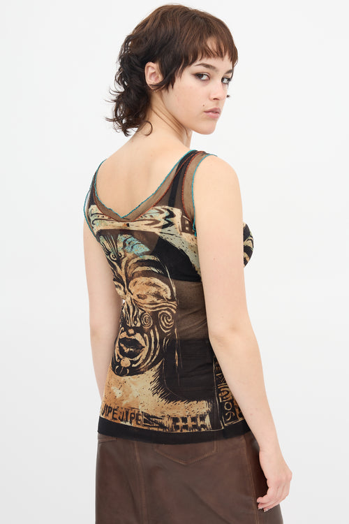 Jean Paul Gaultier Printed Mesh Tank Top