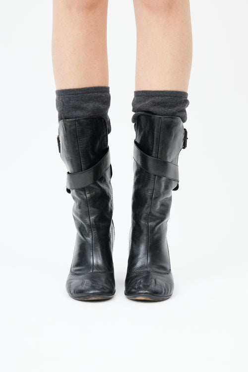  Black Leather & Sock Boot