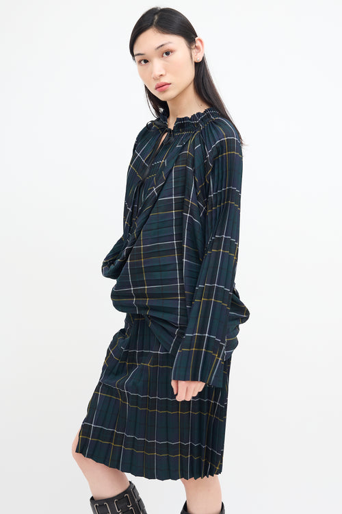 Junya Watanabe FW 2017 Green Wool Plaid Pleated Dress