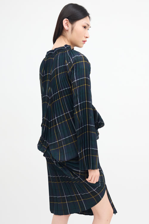 Junya Watanabe FW 2017 Green Wool Plaid Pleated Dress