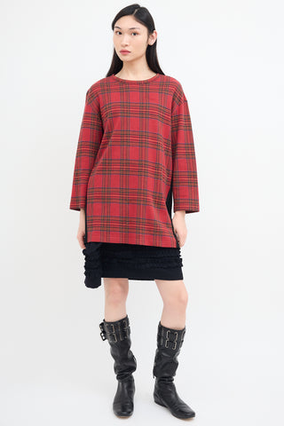 Junya Watanabe FW 2019 Red Plaid & Black Pleated Sweater