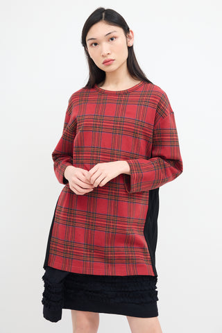 Junya Watanabe FW 2019 Red Plaid & Black Pleated Sweater