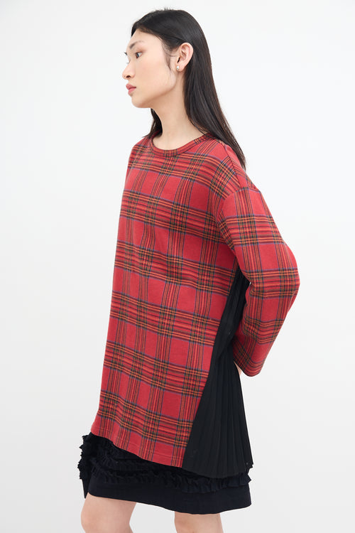 Junya Watanabe FW 2019 Red Plaid & Black Pleated Sweater