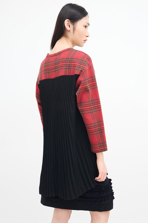 Junya Watanabe FW 2019 Red Plaid & Black Pleated Sweater