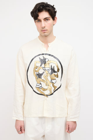 JW Anderson Cream Linen Print Shirt