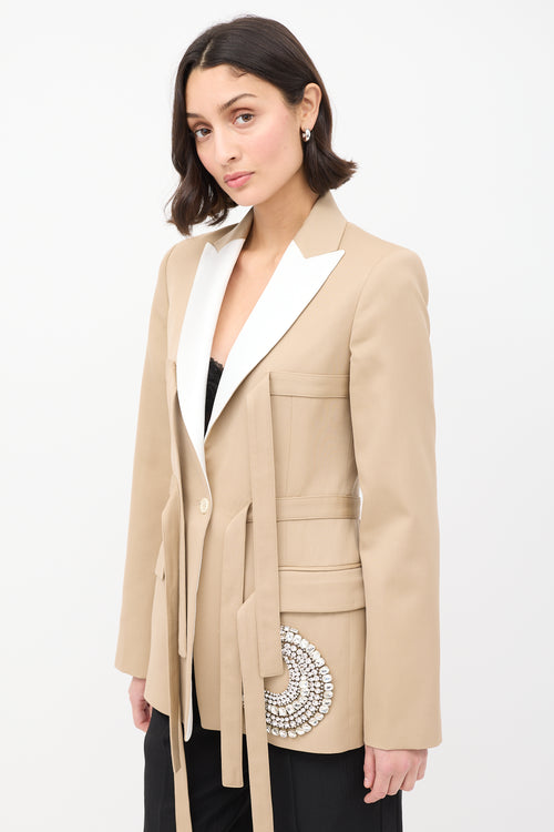 JW Anderson Brown Wool Satin Trimmed Crystal Embellished Blazer