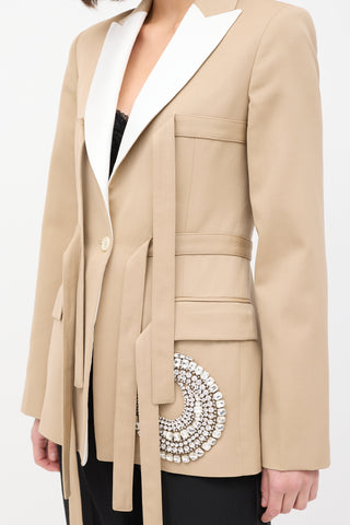 JW Anderson Brown Wool Satin Trimmed Crystal Embellished Blazer