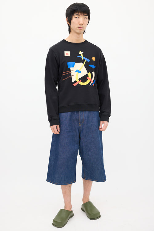 JW Anderson Black & Multi Geometric Graphic Crewneck Sweatshirt