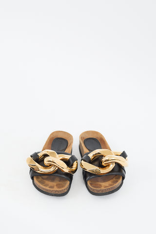 JW Anderson Black & Gold Chain Leather Slide