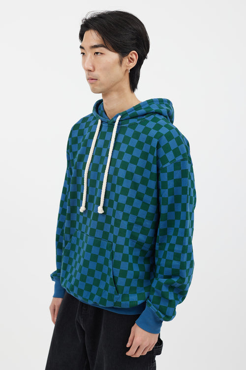 JW Anderson Blue & Green Checkerboard Hoodie